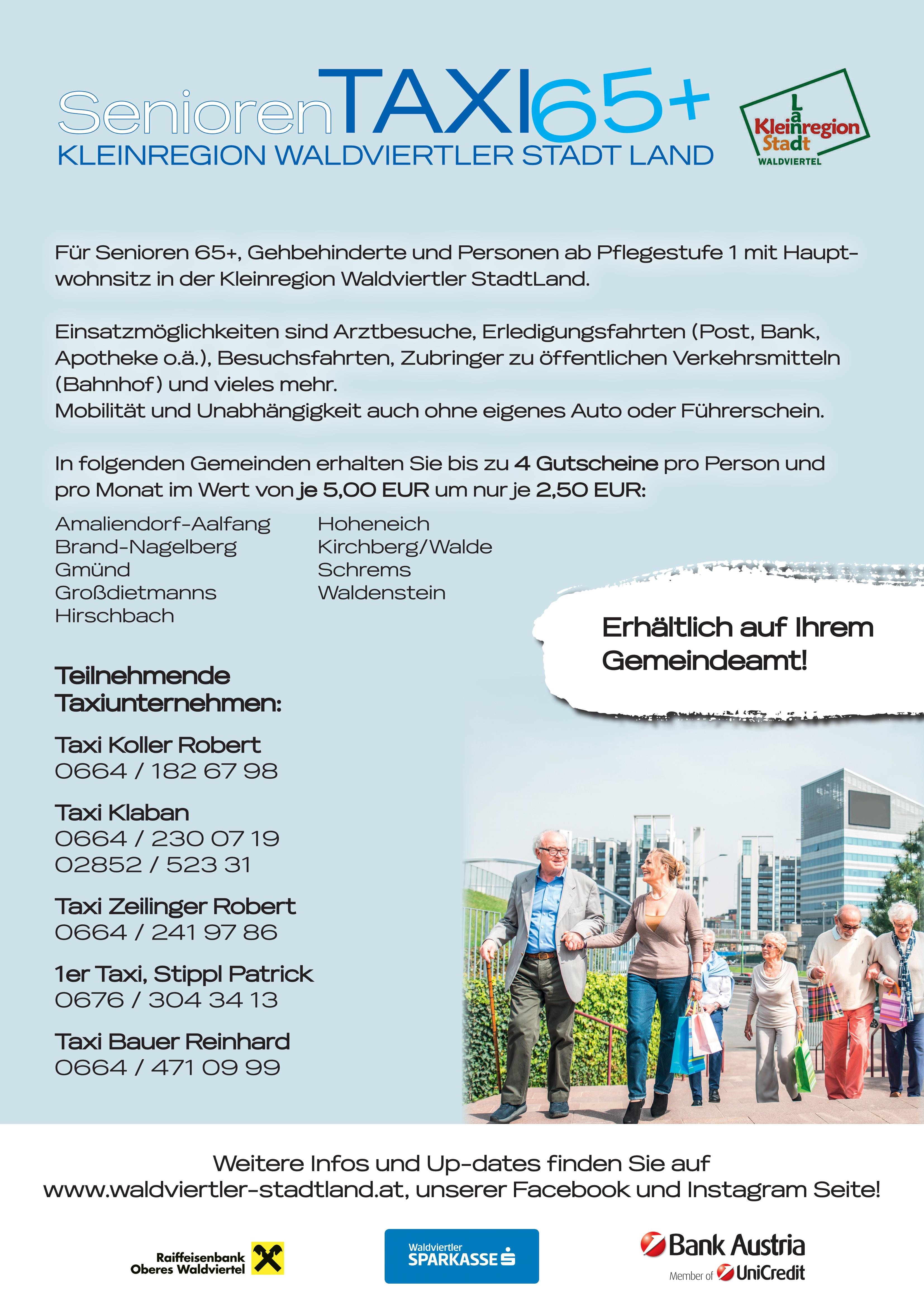 Infoplakat von Kleinregion Waldviertler StadtLand zum Seniorentaxi.
