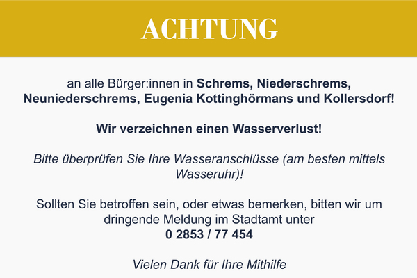 ACHTUNG WASSERVERLUST
